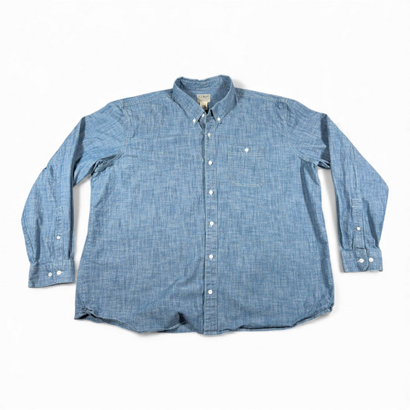 Vintage LL Bean Shirt Adult 2XL XXL Blue Chambray Traditional Fit Heritage Y2K - Picture 1 of 11